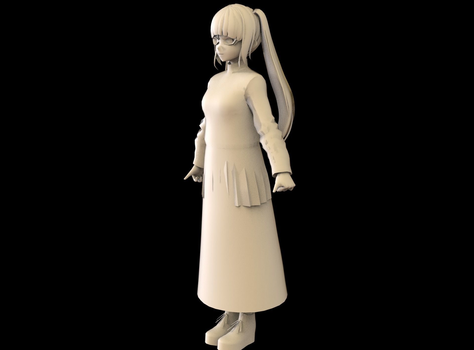 Anime Girl Low Poly Character 3 Low-poly 3D model_11
