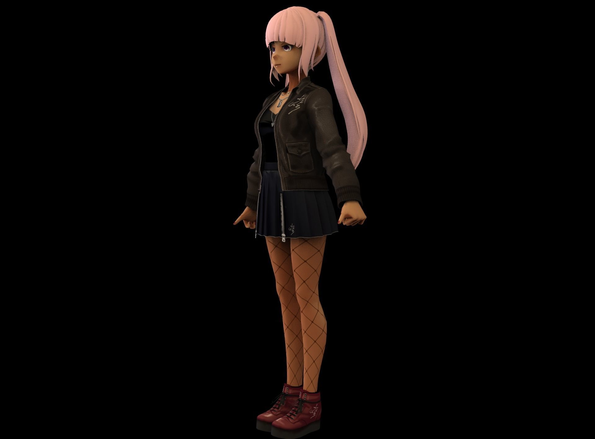 Anime Girl Low Poly Character 3 Low-poly 3D model_5