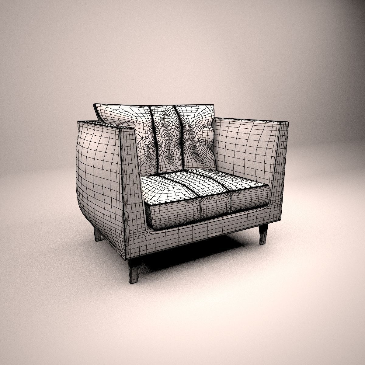 living room chair Low-poly 3D model_7