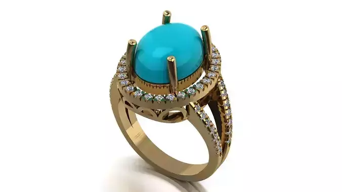 Turquoise oval women ring