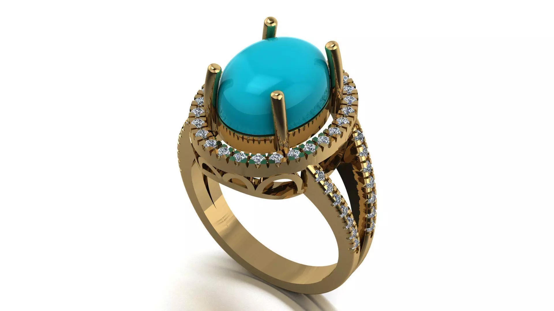 Turquoise oval women ring 3D print model
