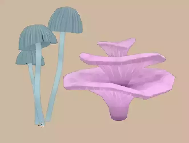 Low poly - hand painted - mushroom set