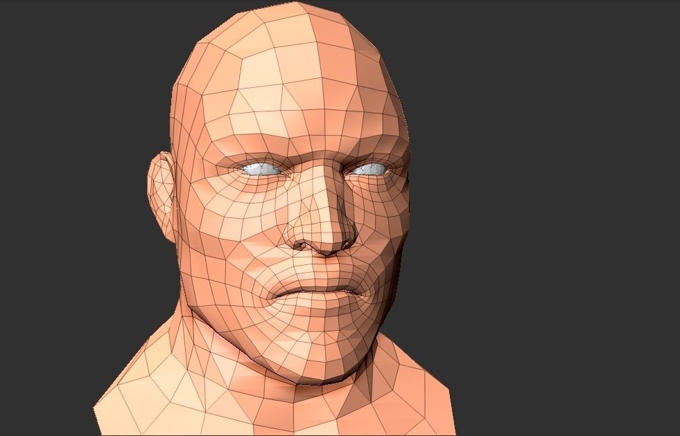 Human male face Low-poly 3D model_3