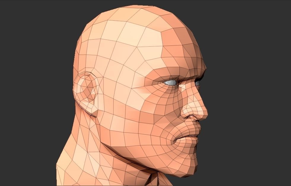 Human male face Low-poly 3D model_6