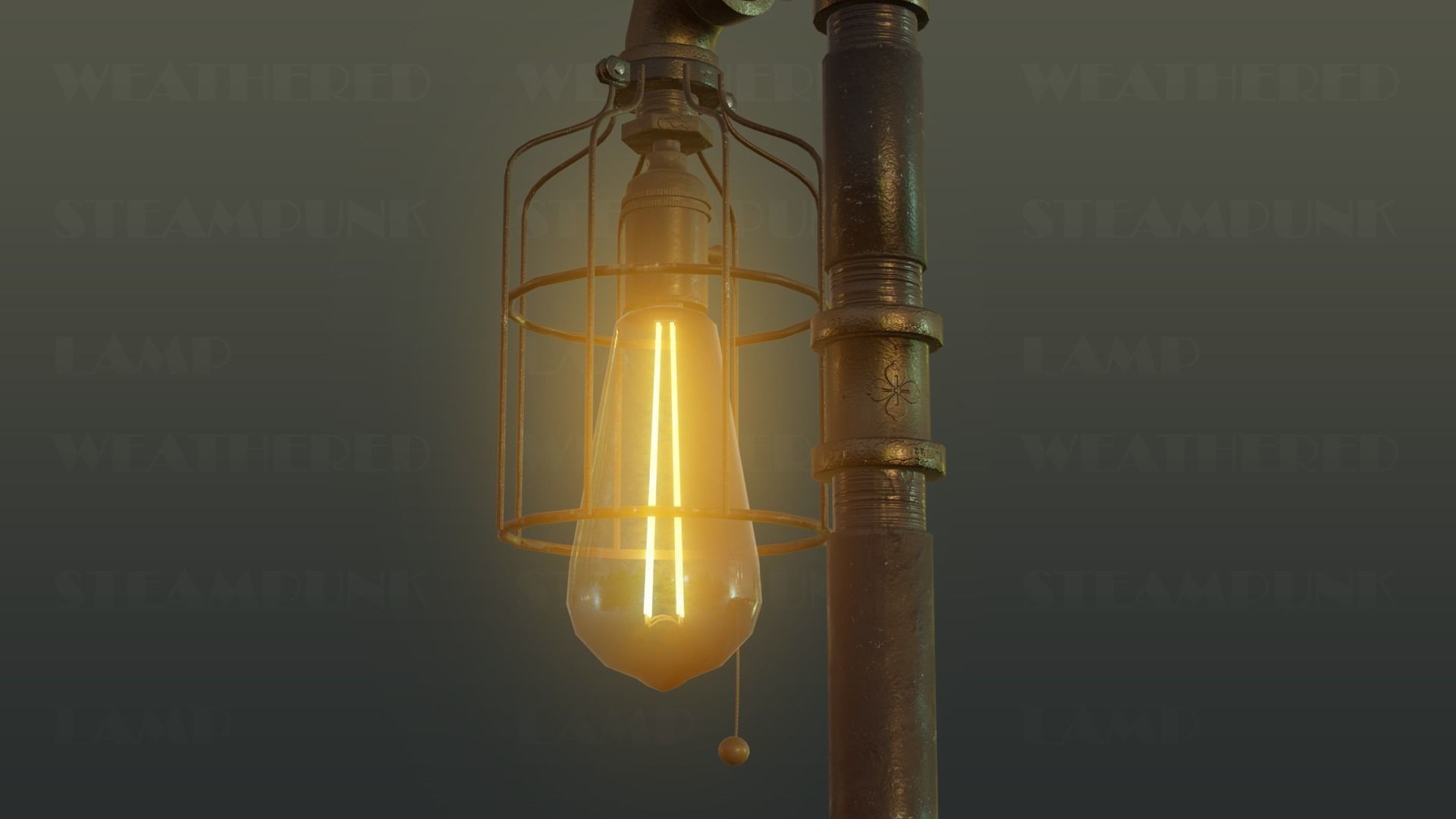 Weathered Steampunk Desk Lamp Low-poly 3D model_8