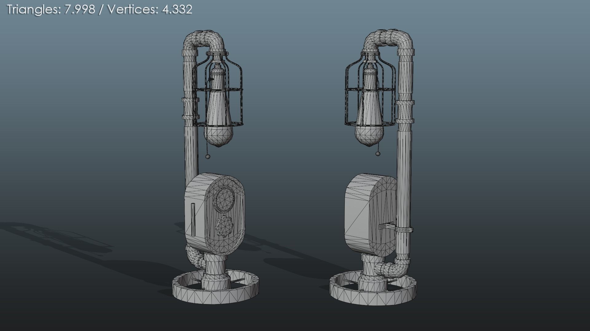 Weathered Steampunk Desk Lamp Low-poly 3D model_9