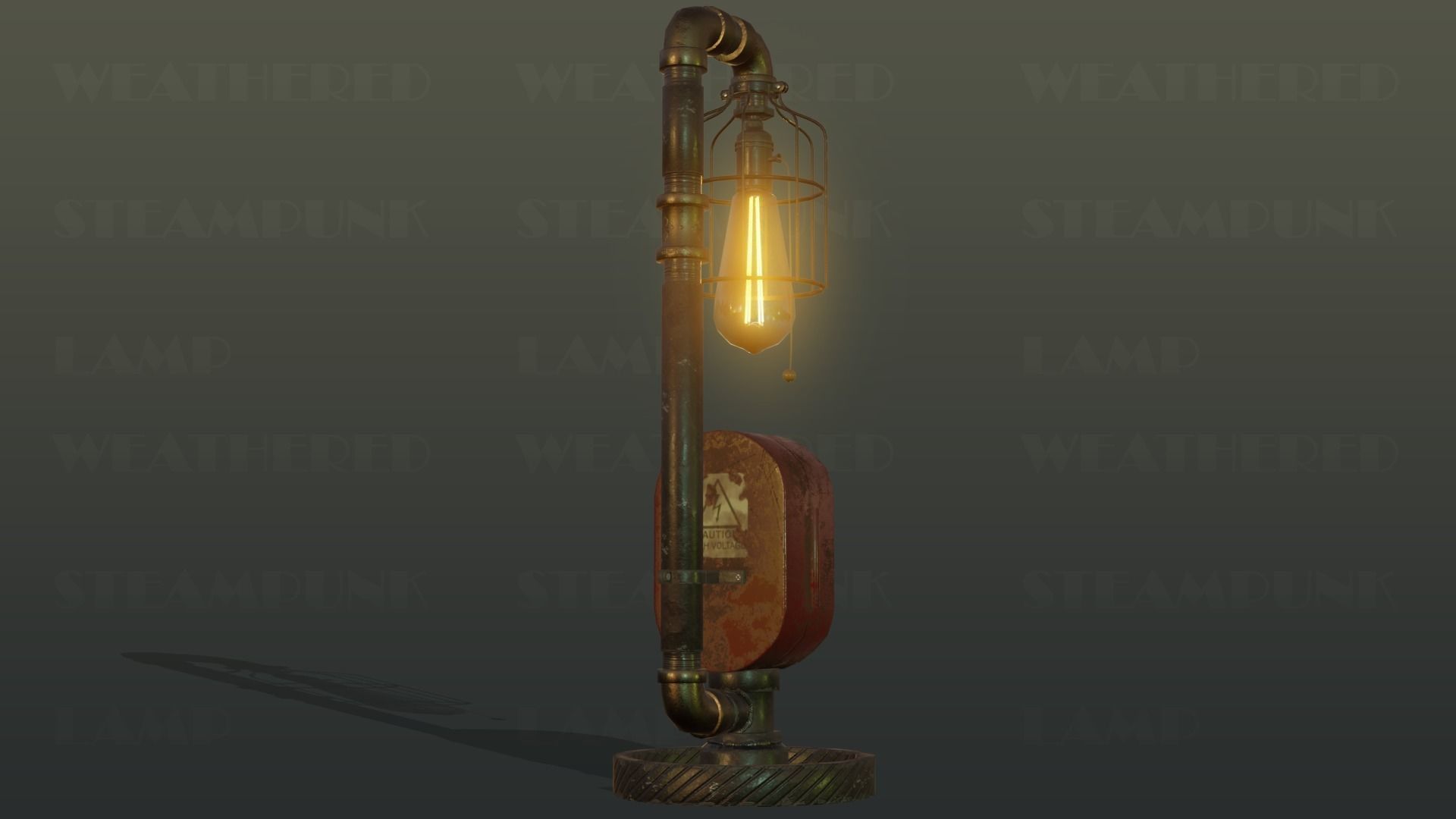 Weathered Steampunk Desk Lamp Low-poly 3D model_3