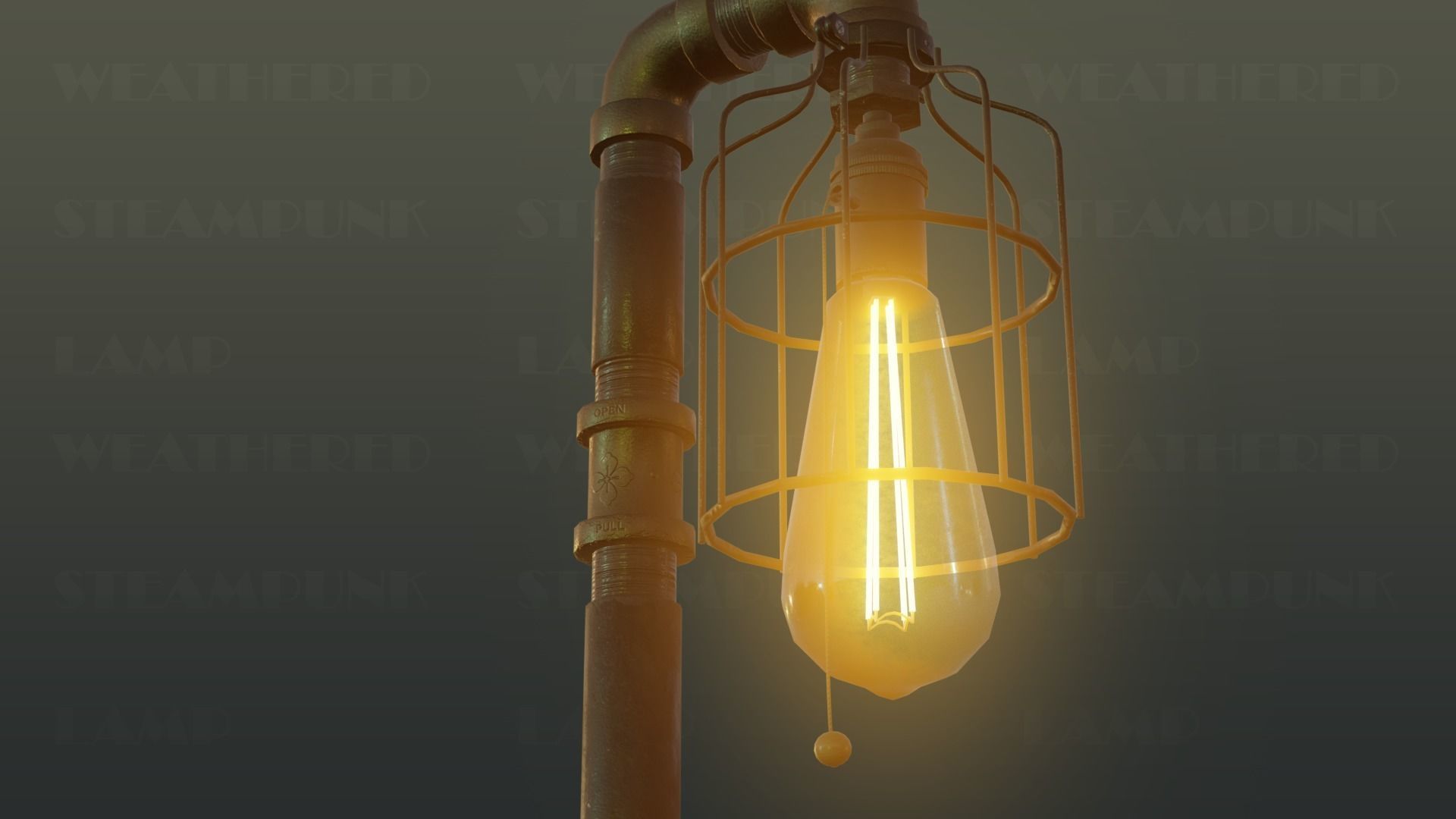 Weathered Steampunk Desk Lamp Low-poly 3D model_7