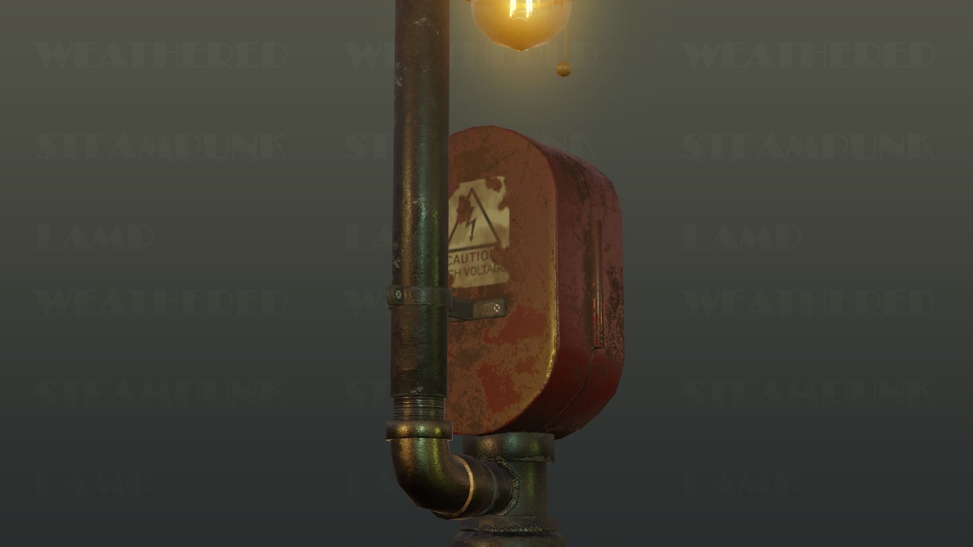 Weathered Steampunk Desk Lamp Low-poly 3D model_6