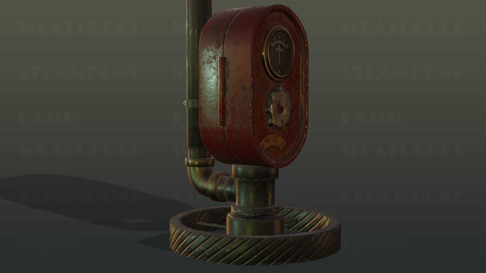 Weathered Steampunk Desk Lamp Low-poly 3D model_5