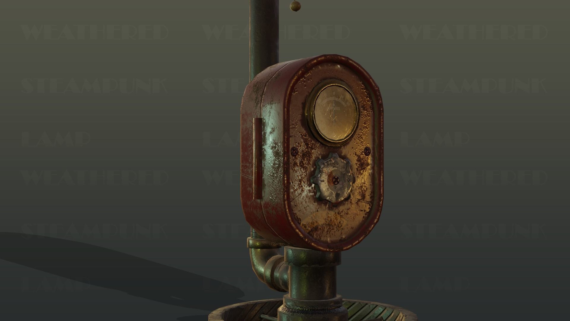Weathered Steampunk Desk Lamp Low-poly 3D model_4