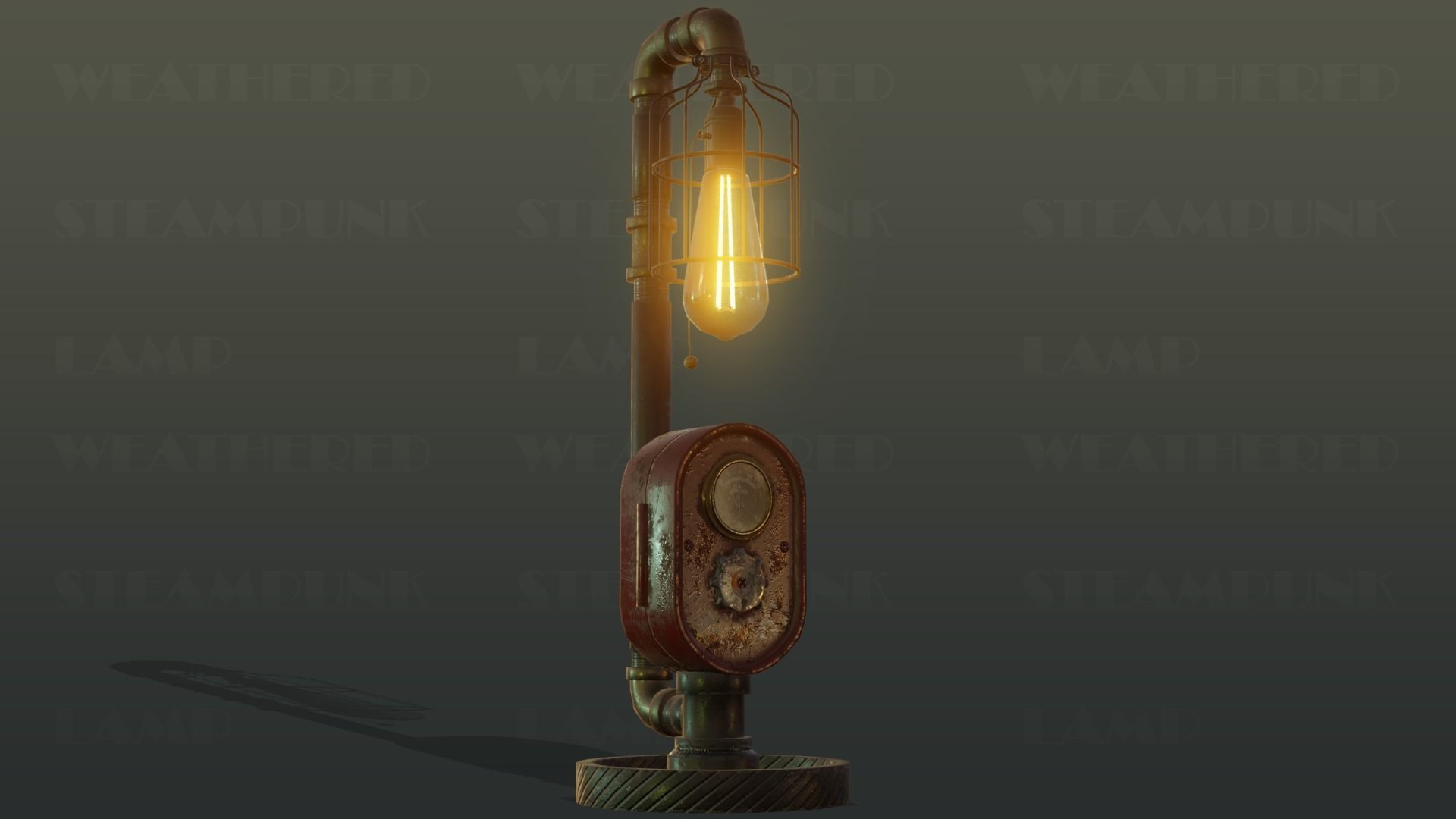 Weathered Steampunk Desk Lamp Low-poly 3D model_2