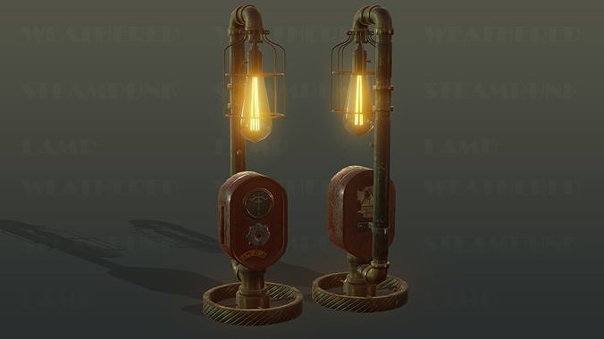 Weathered Steampunk Desk Lamp Low-poly 3D model
