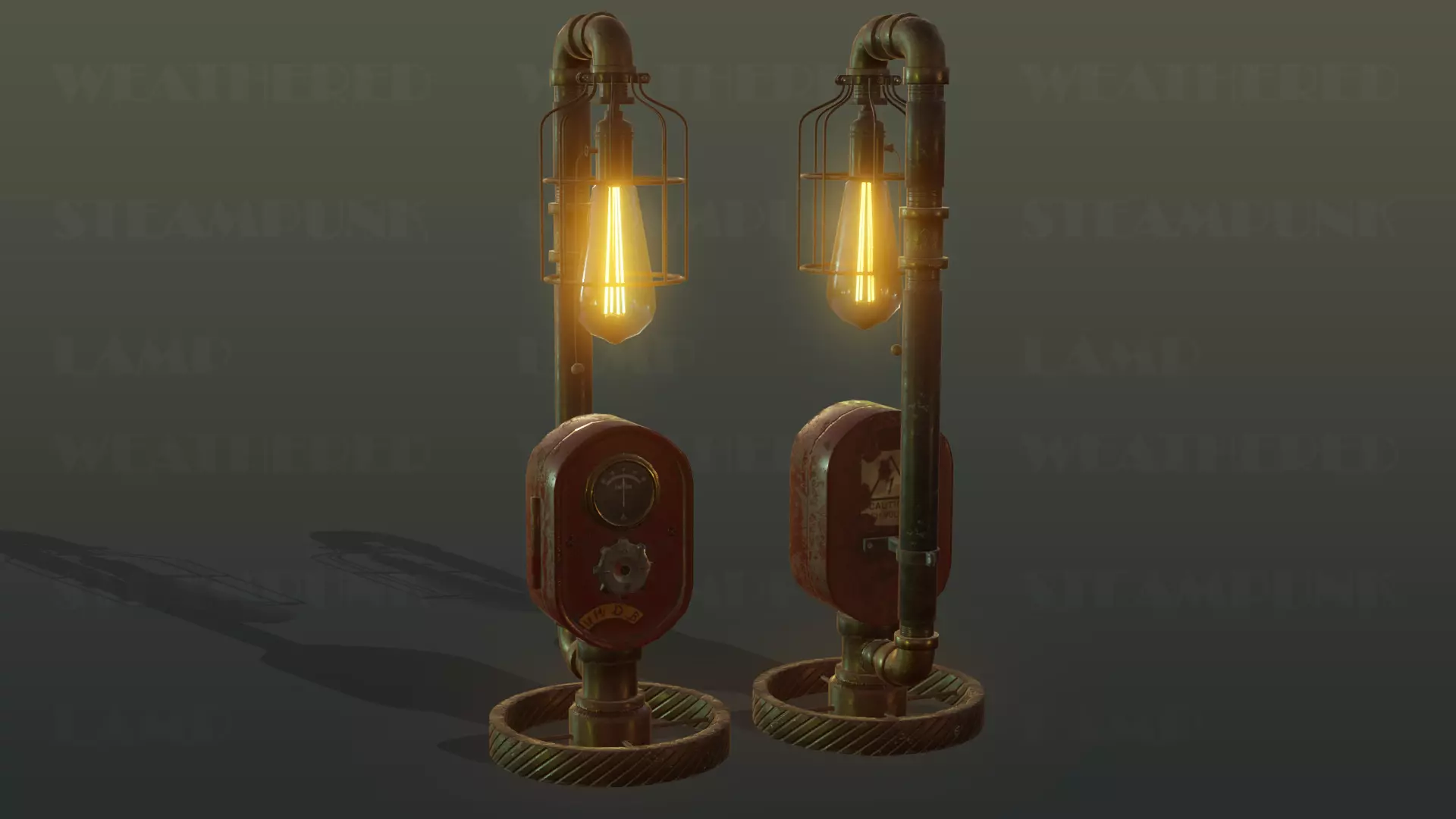 Weathered Steampunk Desk Lamp Low-poly 3D model_0