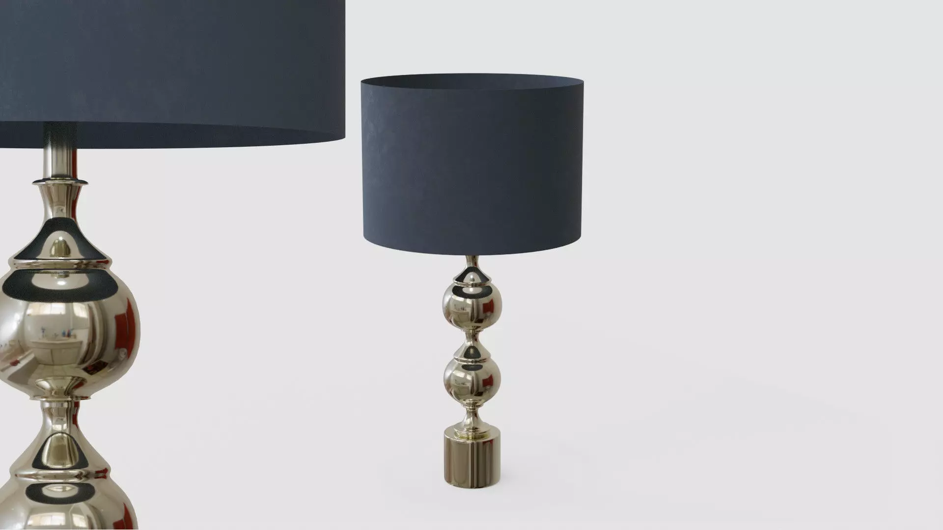 Tall Silver Aluminium Table Lamp Slate Velvet Shade 3D model