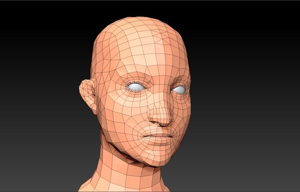 Female Head Low-poly 3D model_2