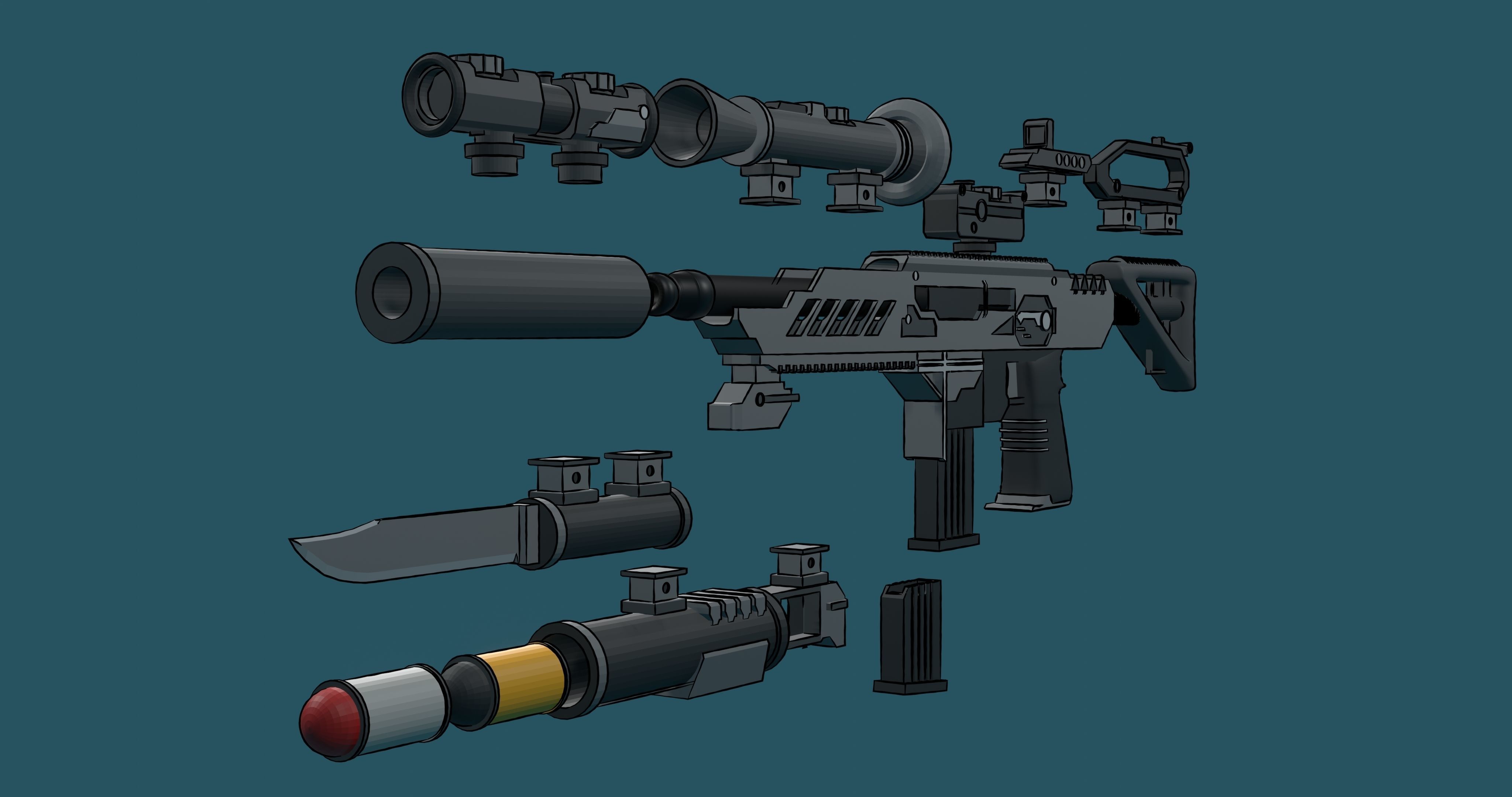 Borderlands style modular assault rifle 3D model_6