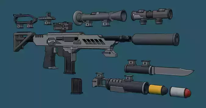 Borderlands style modular assault rifle