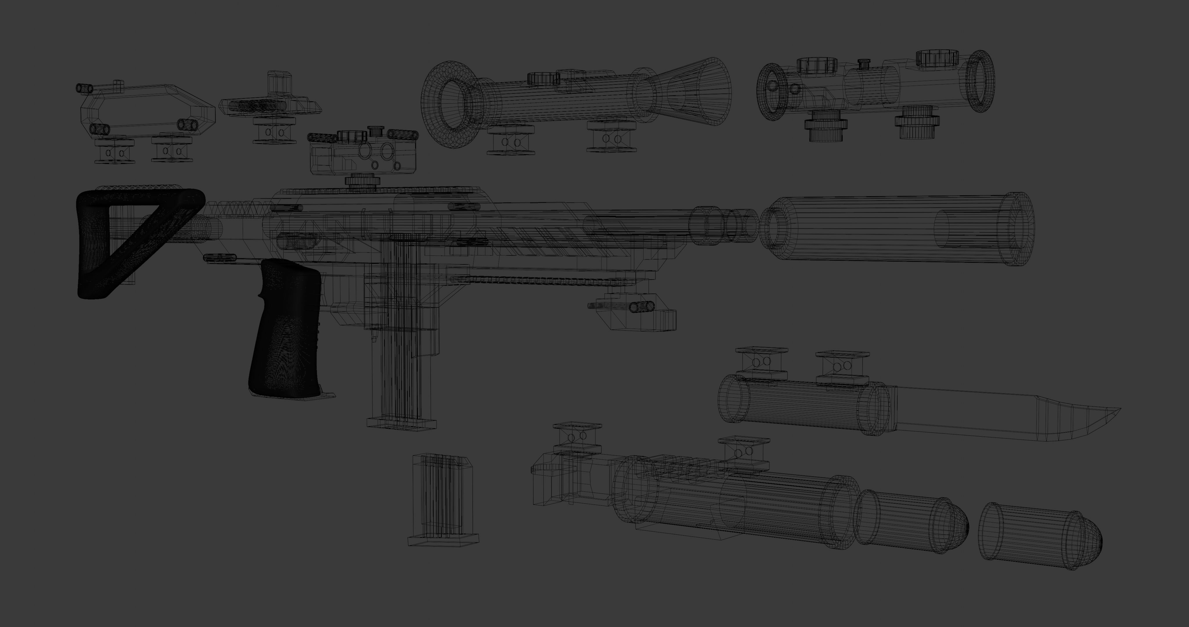 Borderlands style modular assault rifle 3D model_1