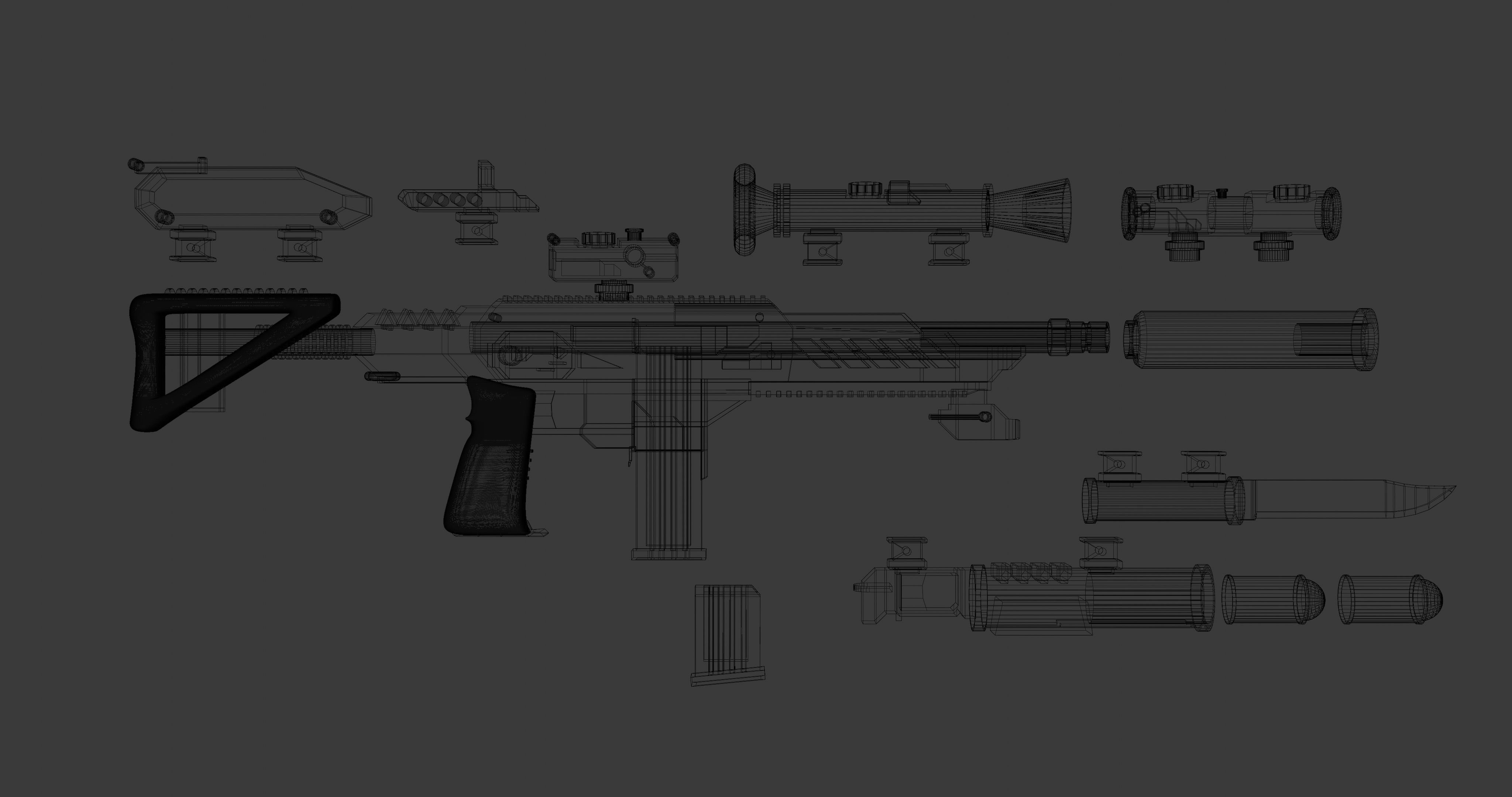 Borderlands style modular assault rifle 3D model_3