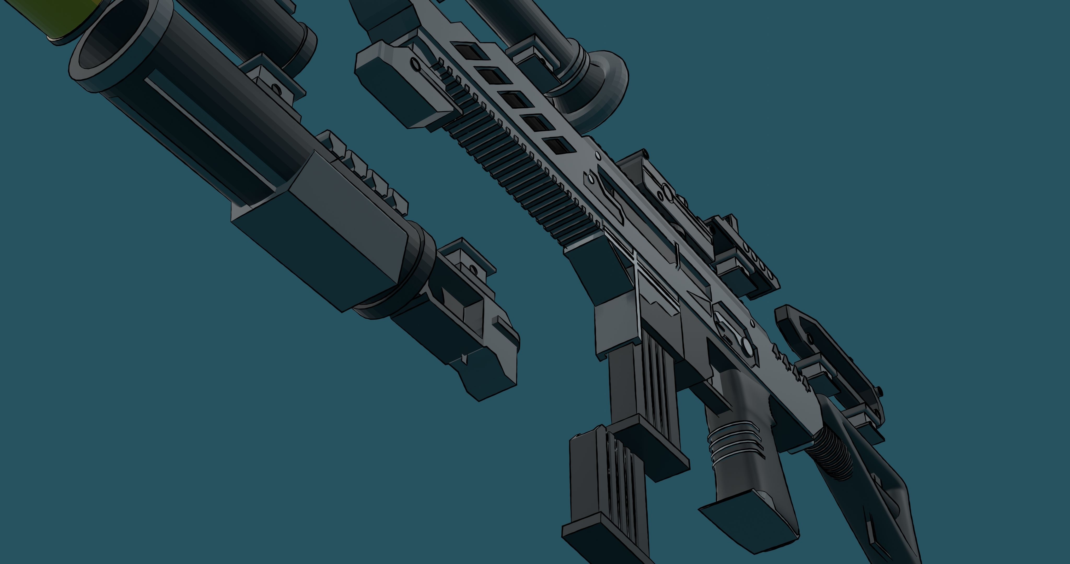 Borderlands style modular assault rifle 3D model_5