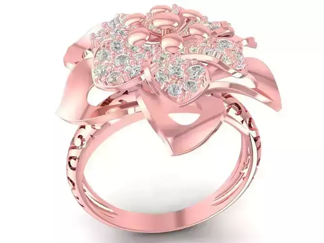 Flower Diamond Cluster Ring 3D Model 2762