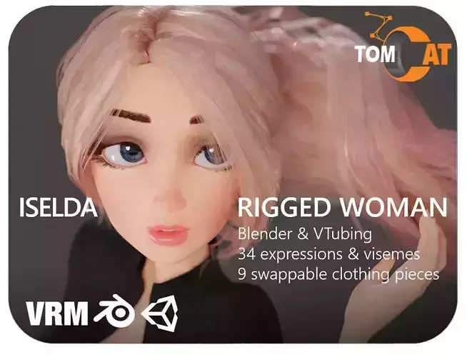 Iselda Rigged Woman Character for Blender and Vtube Low-poly 3D model