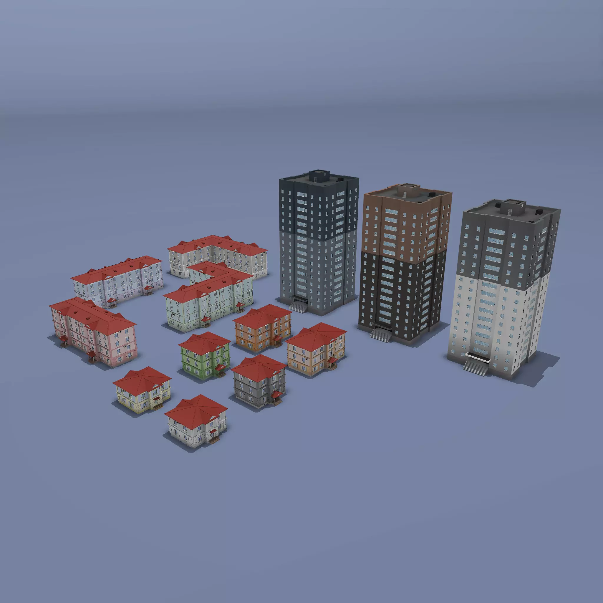 City buildings Low-poly 3D model_0