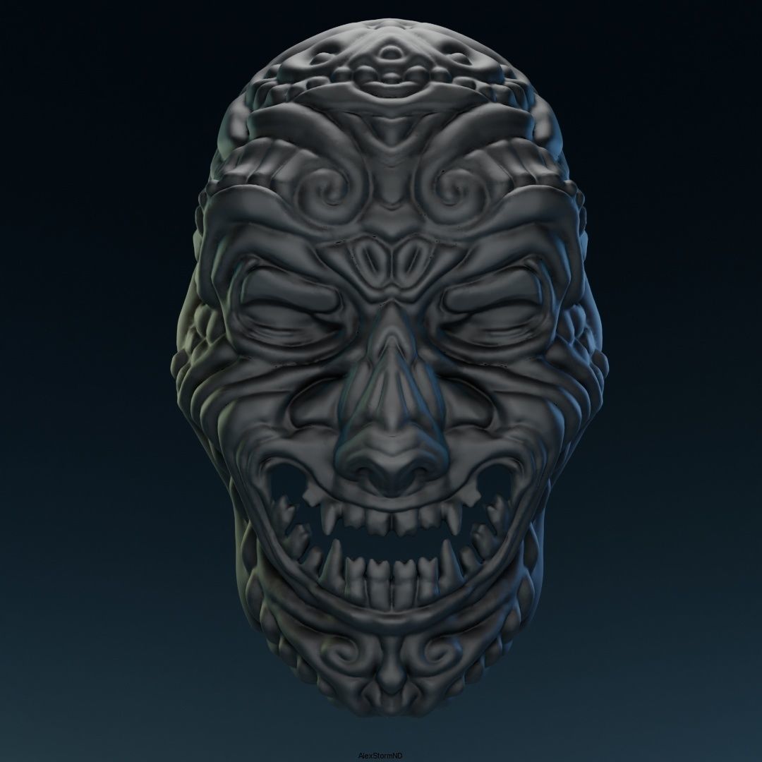 Smiling samurai mask 3D print model_4
