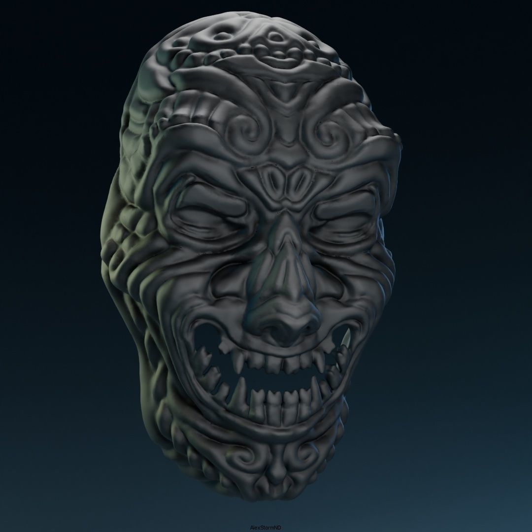 Smiling samurai mask 3D print model_5