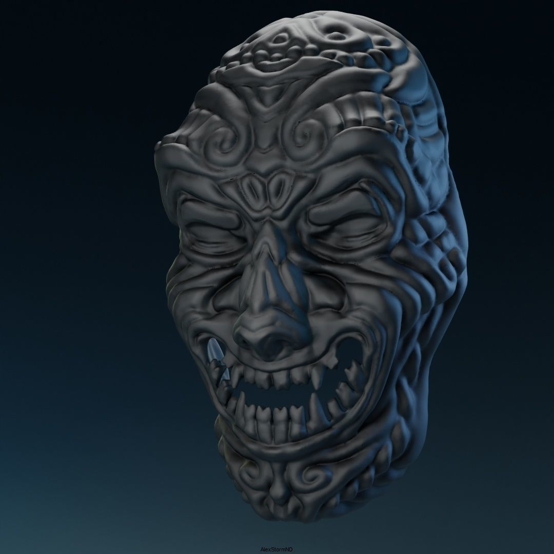 Smiling samurai mask 3D print model_6