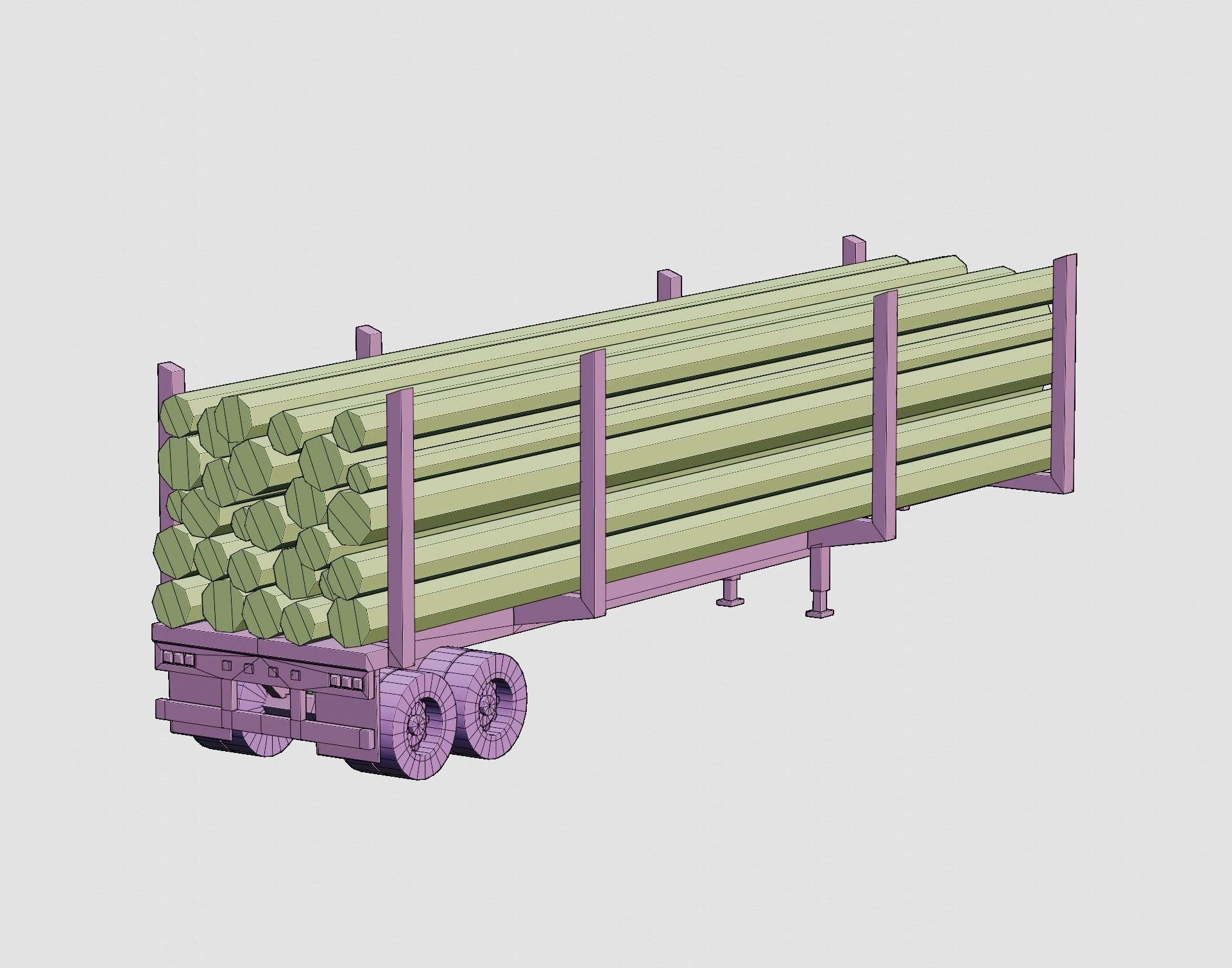Cartoon stylized 2 semi trucks and 6 types of trailers pack 3D Model Collection_15