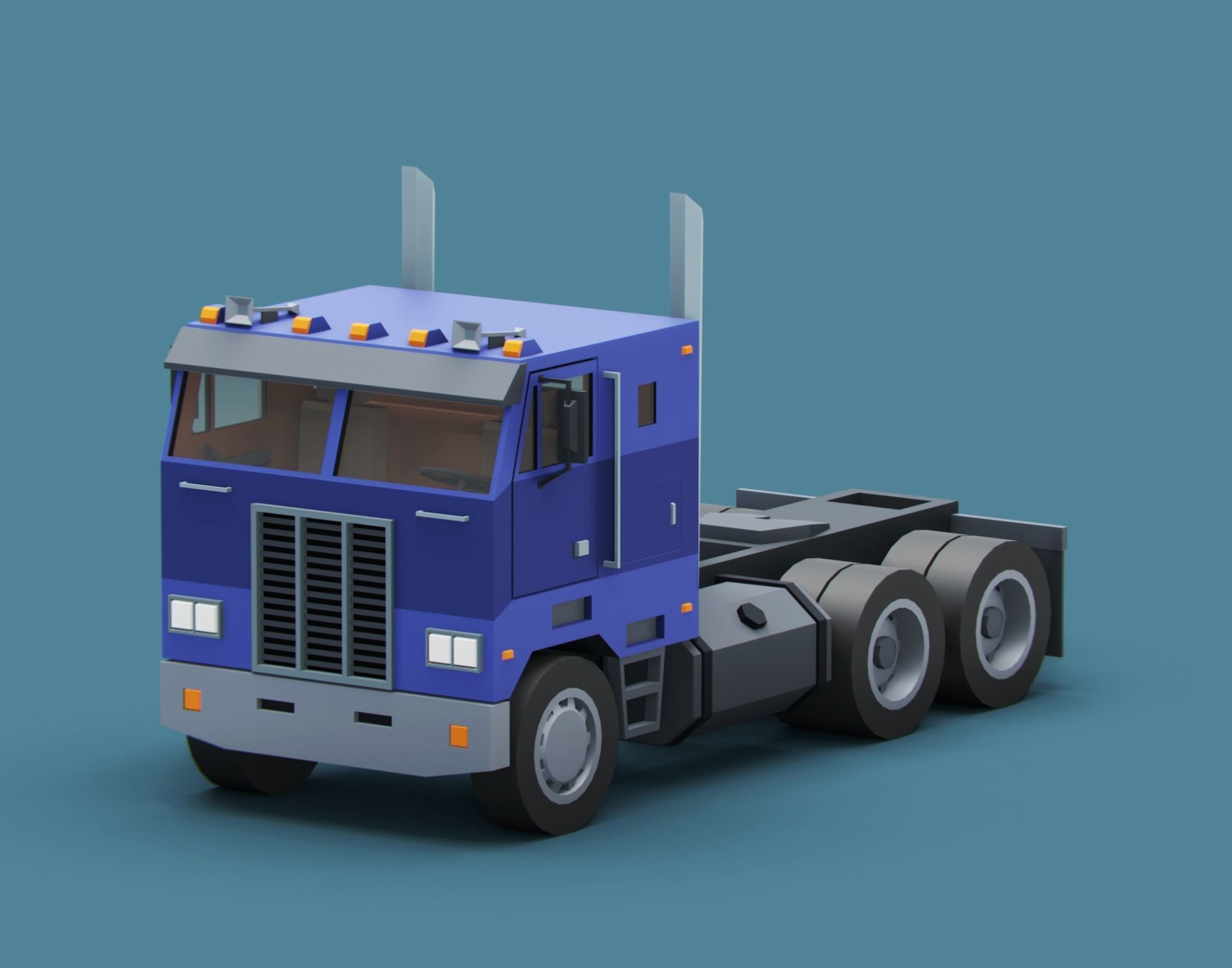 Cartoon stylized 2 semi trucks and 6 types of trailers pack 3D Model Collection_2