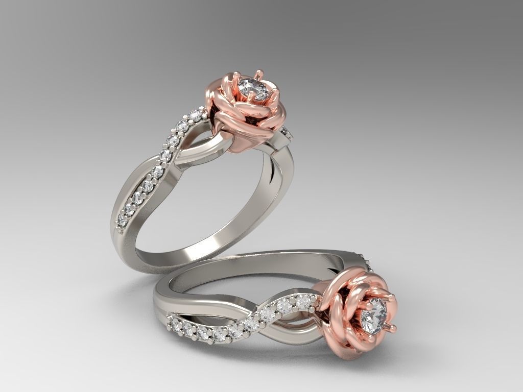 Engagement ring  Rose 3D print model_6