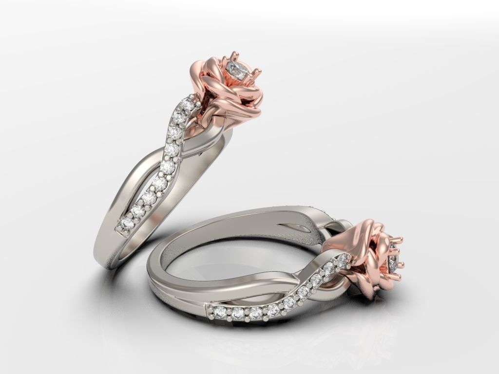 Engagement ring  Rose 3D print model_8