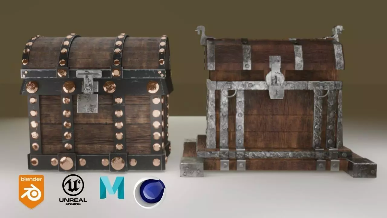 Treasure chest Game ready assest Low-poly 3D model_0