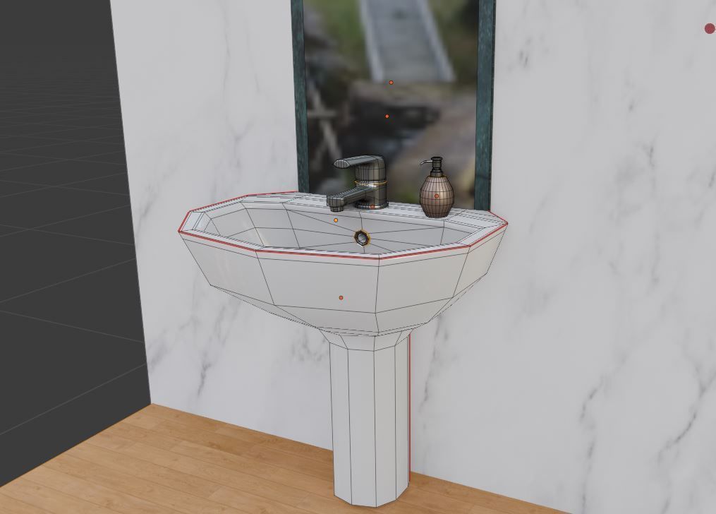 WashBasin and Mirror Low-poly 3D model_8