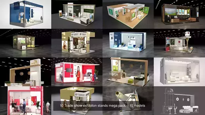 10 Trade show exhibiton stands mega pack  3D Model Collection