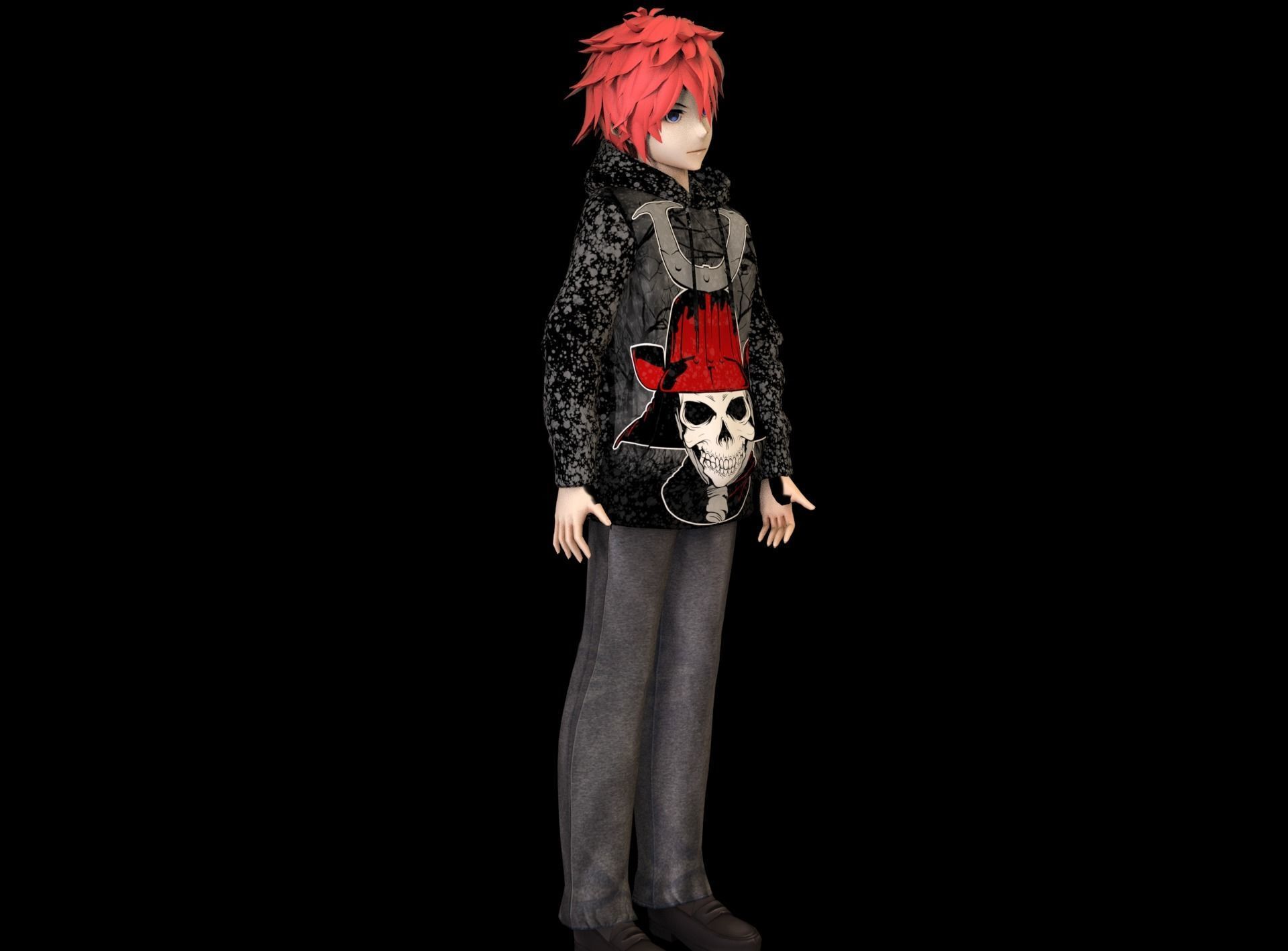Anime Boy Low Poly Character 5 Low-poly 3D model_4