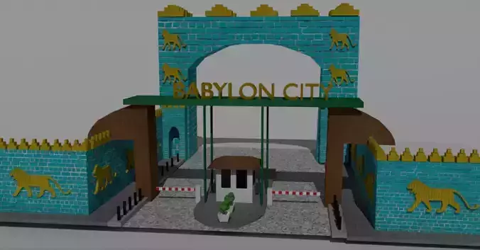 Historical Babylon gate With Security Check point Entrance Low-poly 3D model