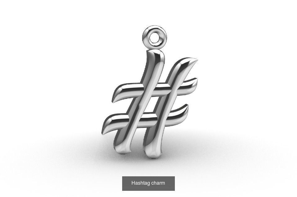 Charms silver hash symbol charm 3D Model Collection_4
