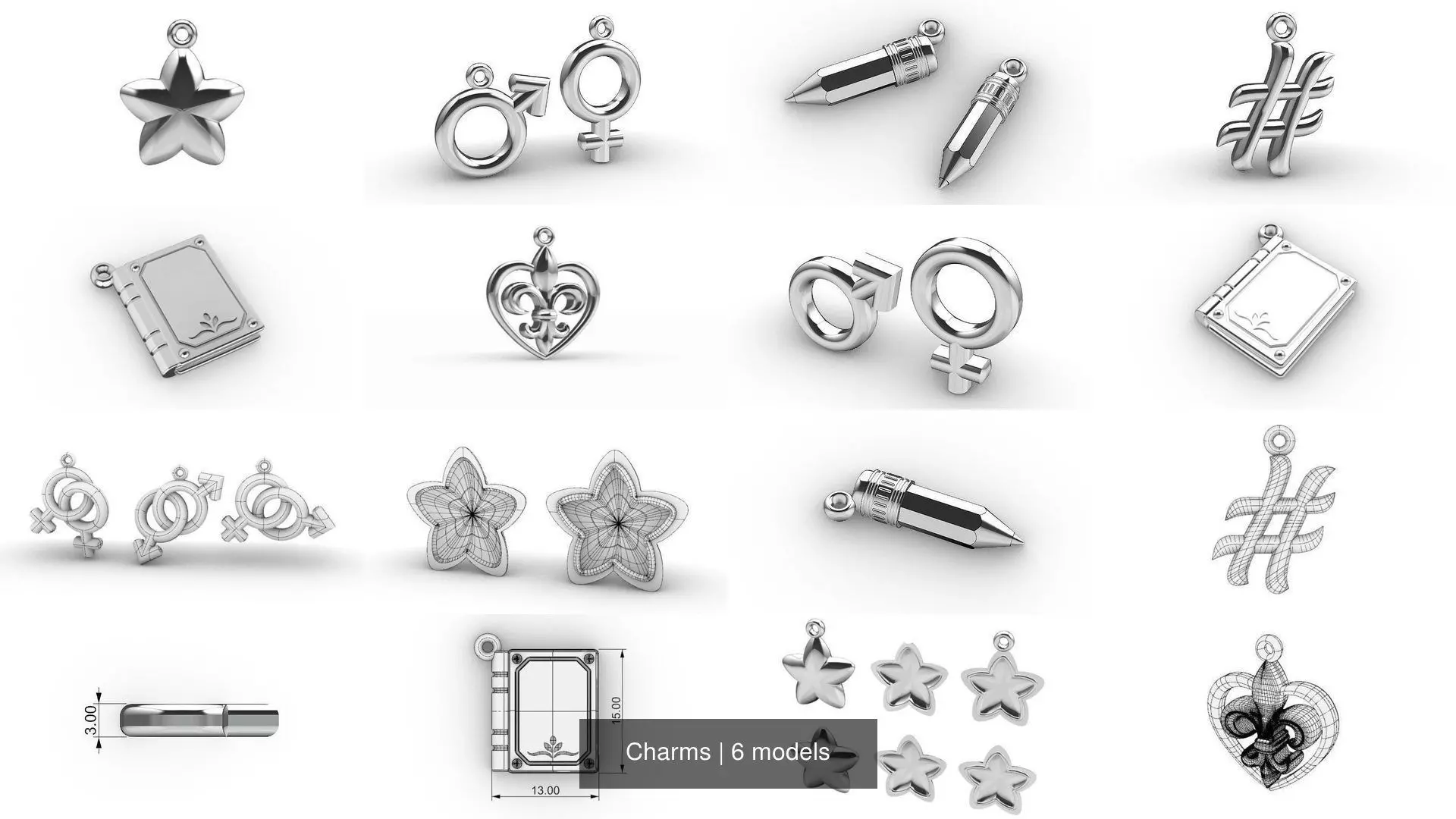 Charms silver hash symbol charm 3D Model Collection_0