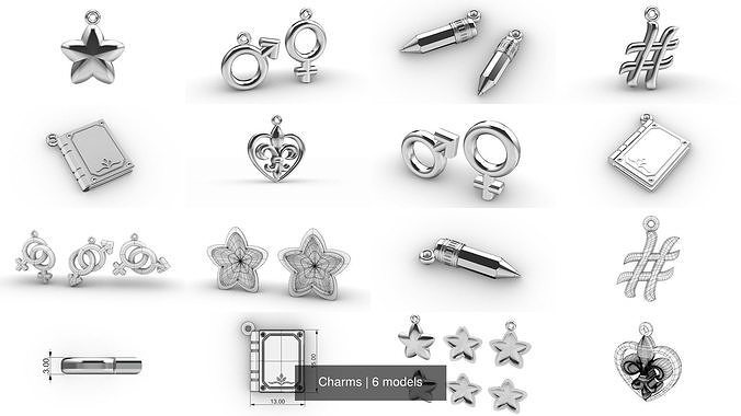 Charms silver hash symbol charm 3D Model Collection