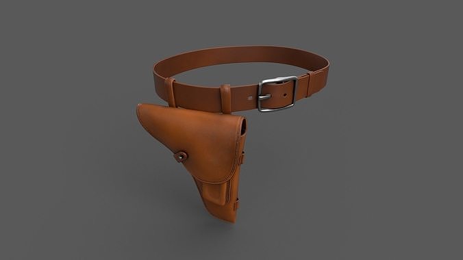 Vintage Pistol Holster with belt Game Ready Low-poly 3D model