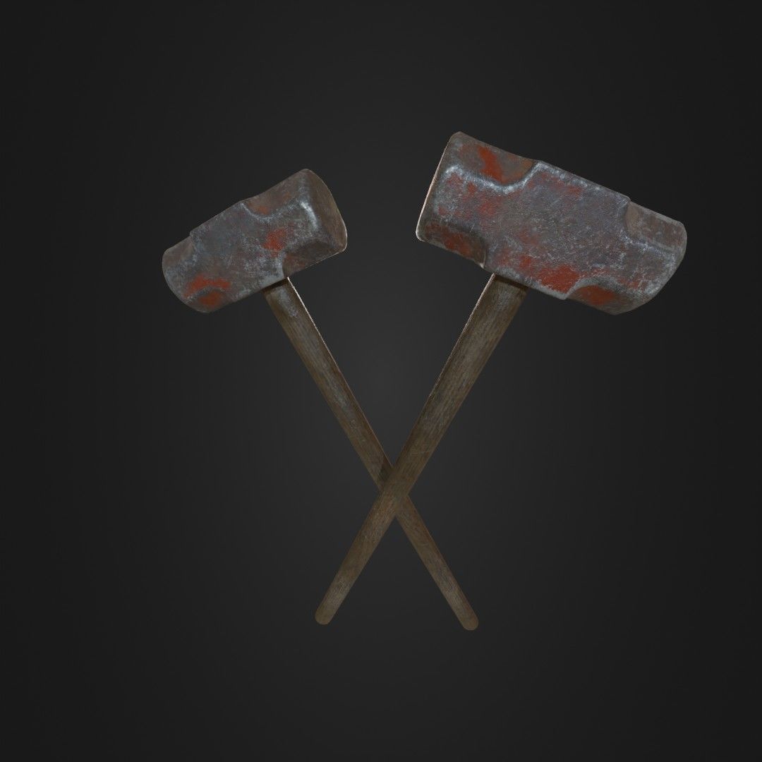 Old Worn Sledgehammer Low-poly 3D model_20