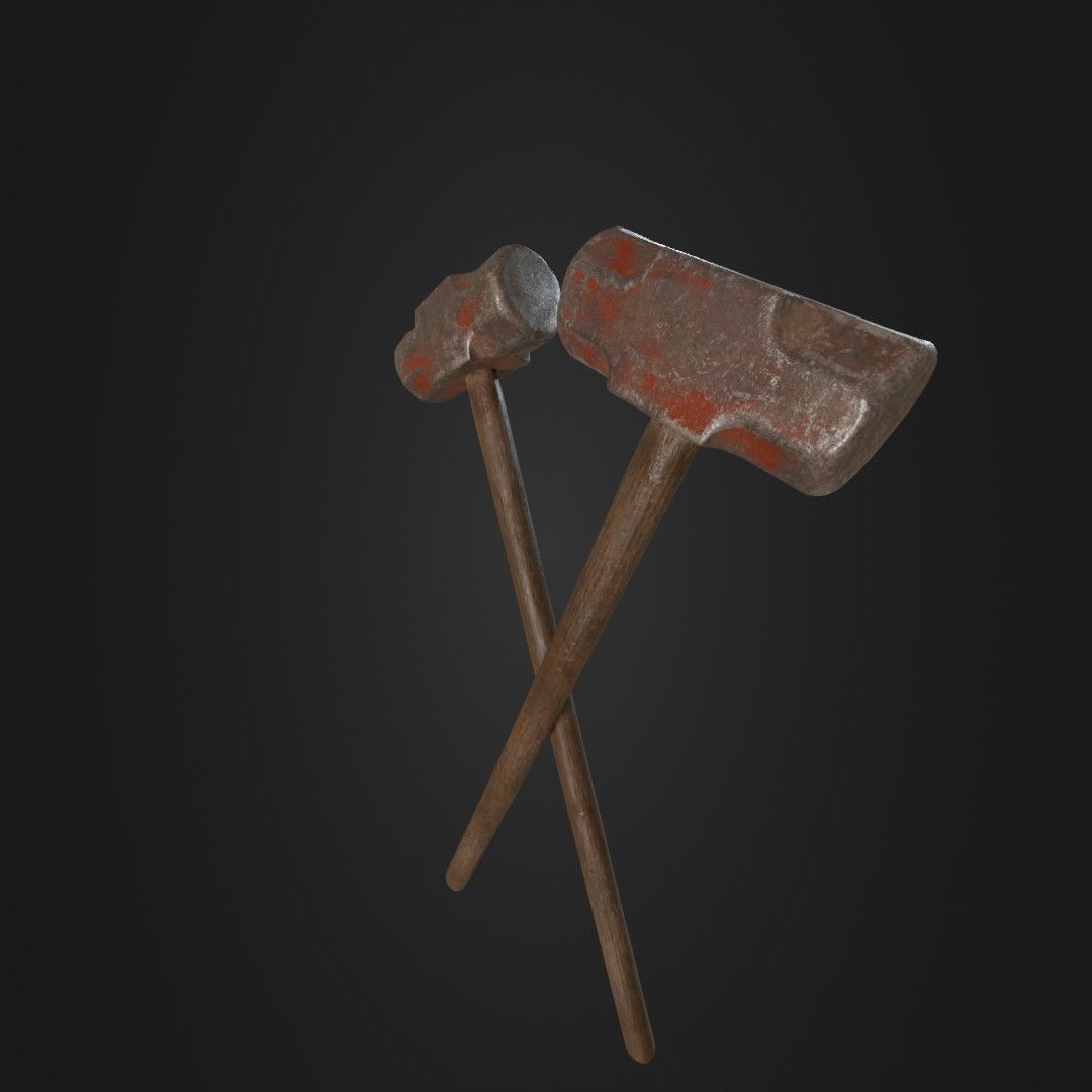Old Worn Sledgehammer Low-poly 3D model_36