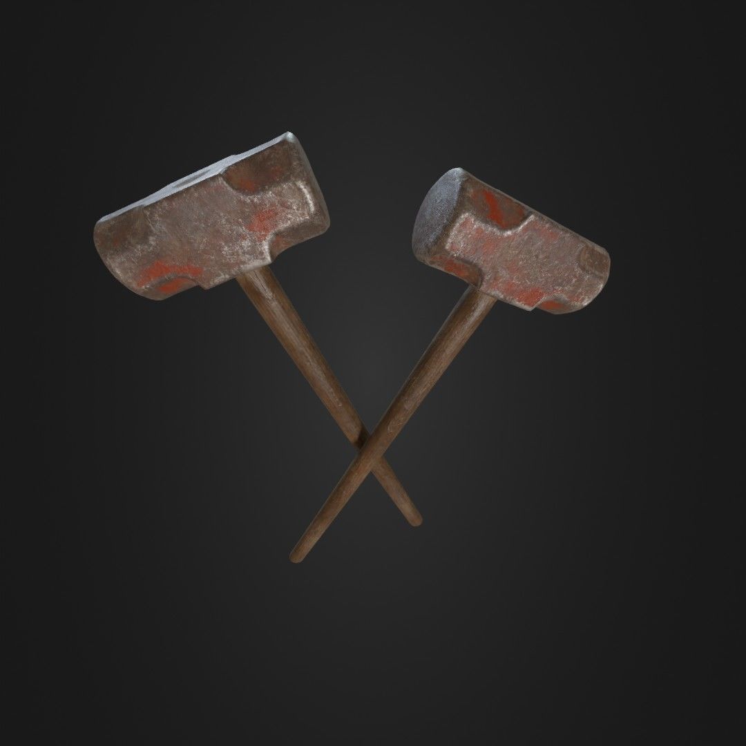 Old Worn Sledgehammer Low-poly 3D model_2