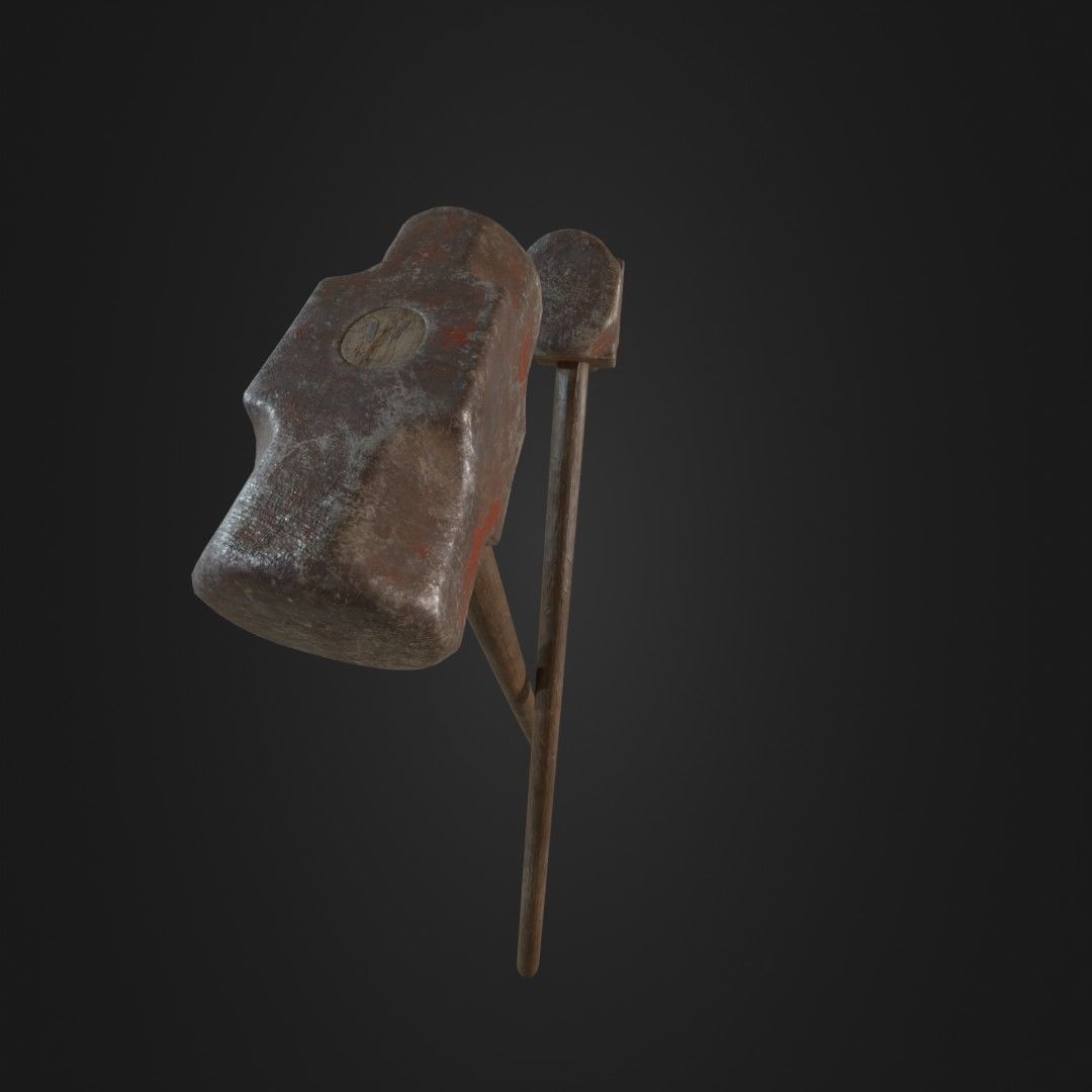 Old Worn Sledgehammer Low-poly 3D model_10