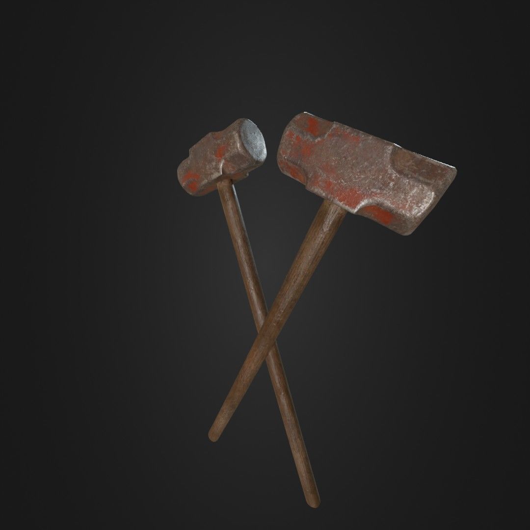 Old Worn Sledgehammer Low-poly 3D model_37