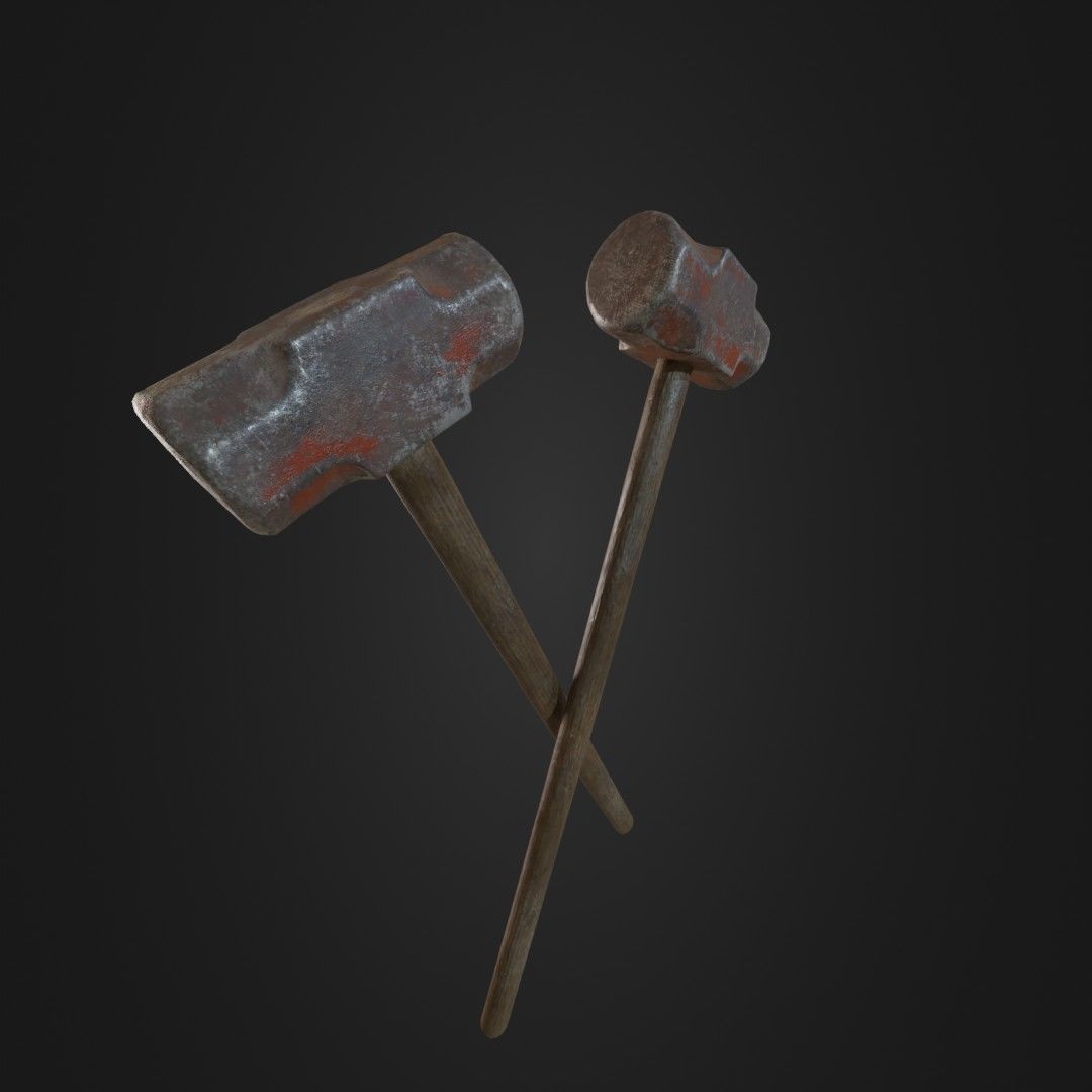 Old Worn Sledgehammer Low-poly 3D model_26